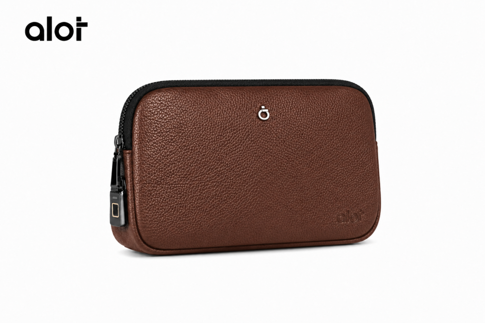 حقيبة ألوت Sovereign Pouch بقفل بصمة – جلد صناعي مقاوم للماء [بني] 7